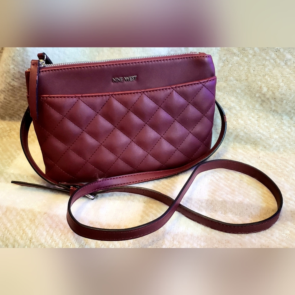 Nine West Quilted Maroon Crossbody Bag